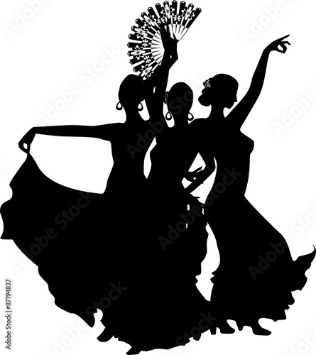 black silhouettes of female flamenco dancer