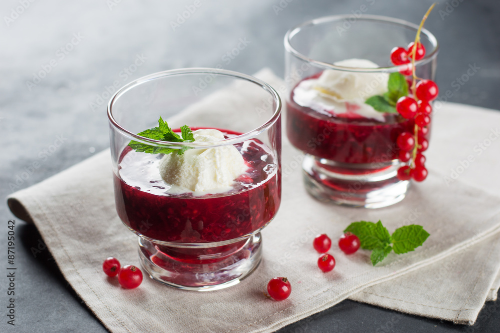 Berry sauce with ice cream Berry sauce with ice cream