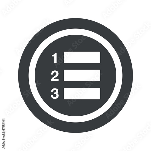 Round black numbered list sign