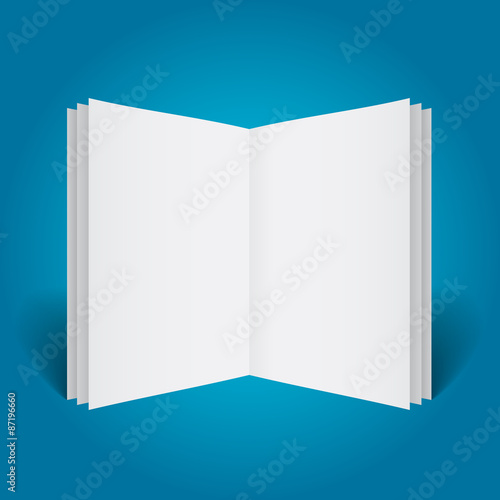 Vertically standing open booklet