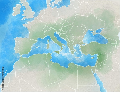 Cartina illustrata Europa, Mediterraneo, Africa, Medio Oriente photo