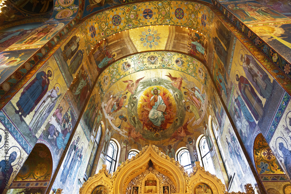  Interior of the Church of the Savior on Spilled Blood  in St. Petersburg, Russia.