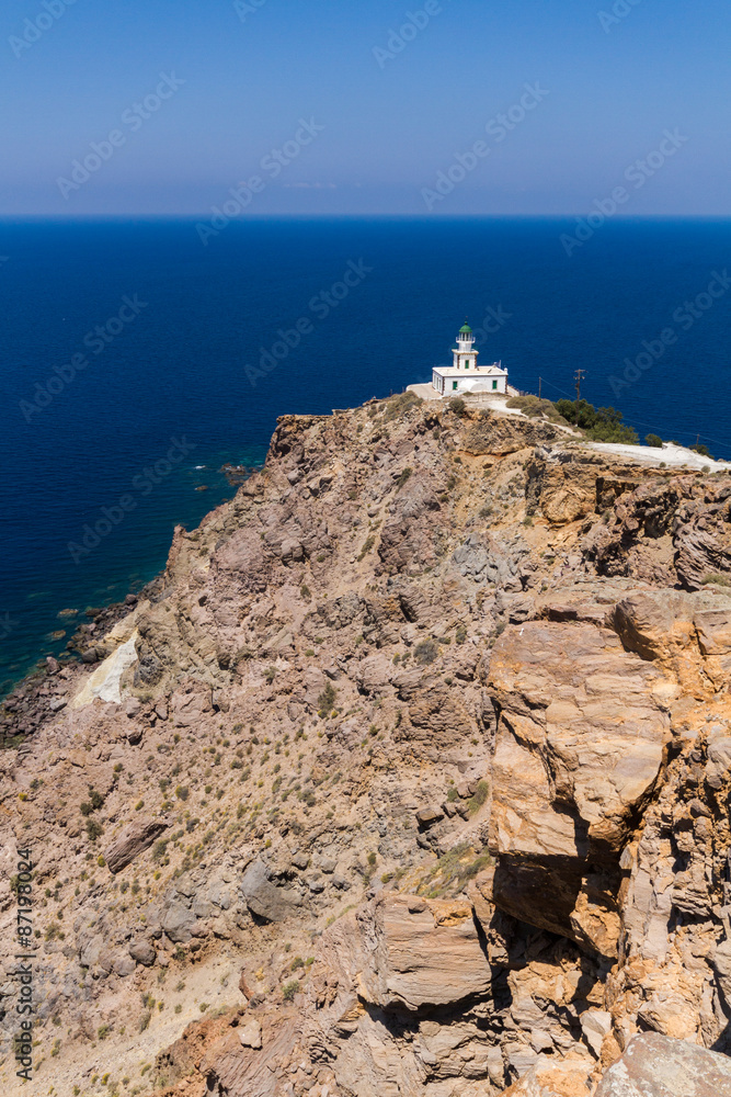 View of Akrotiri Lighthouse at the southern part of Santorin