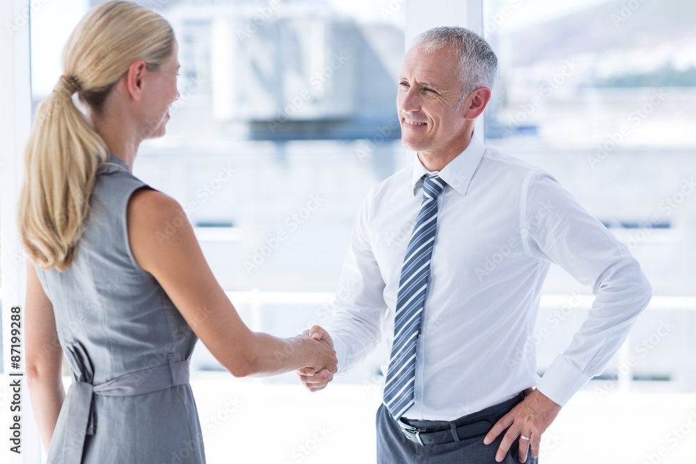 Two smiling business people shaking hands Two smiling business people shaking hands