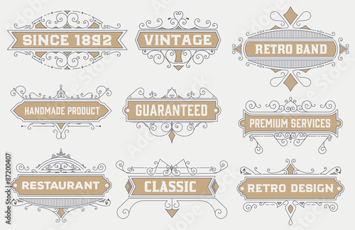 vintage logo template, Hotel, Restaurant, Business Identity set. Design with Flourishes. Royalty.
