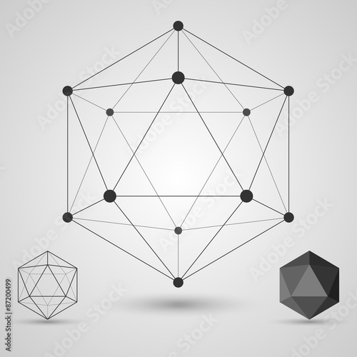 Frame volumetric geometric shapes with edges and vertices. Geometric scientific concept.