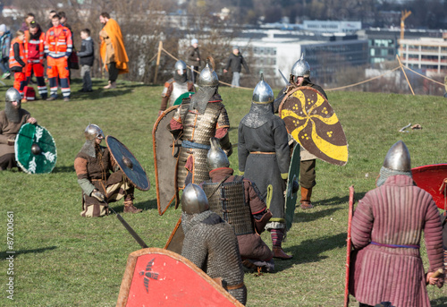 Unidentified participants of Rekawka - Polish tradition, celebrated in Krakow on Tuesday after Easter. Currently has the character of festival historical reconstruction