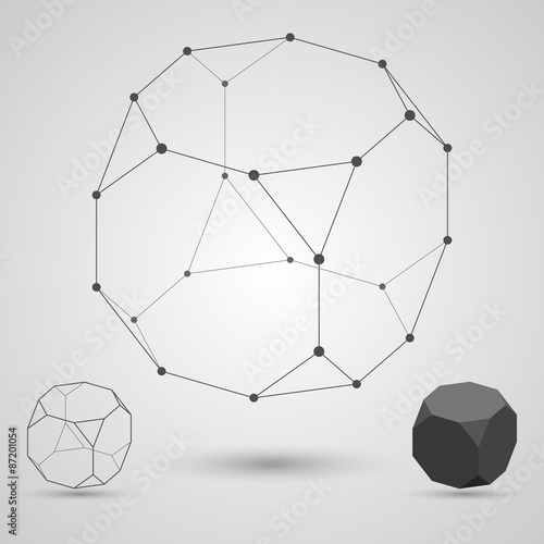 Outline of the polyhedron on a gray background. The concept of interdependence.