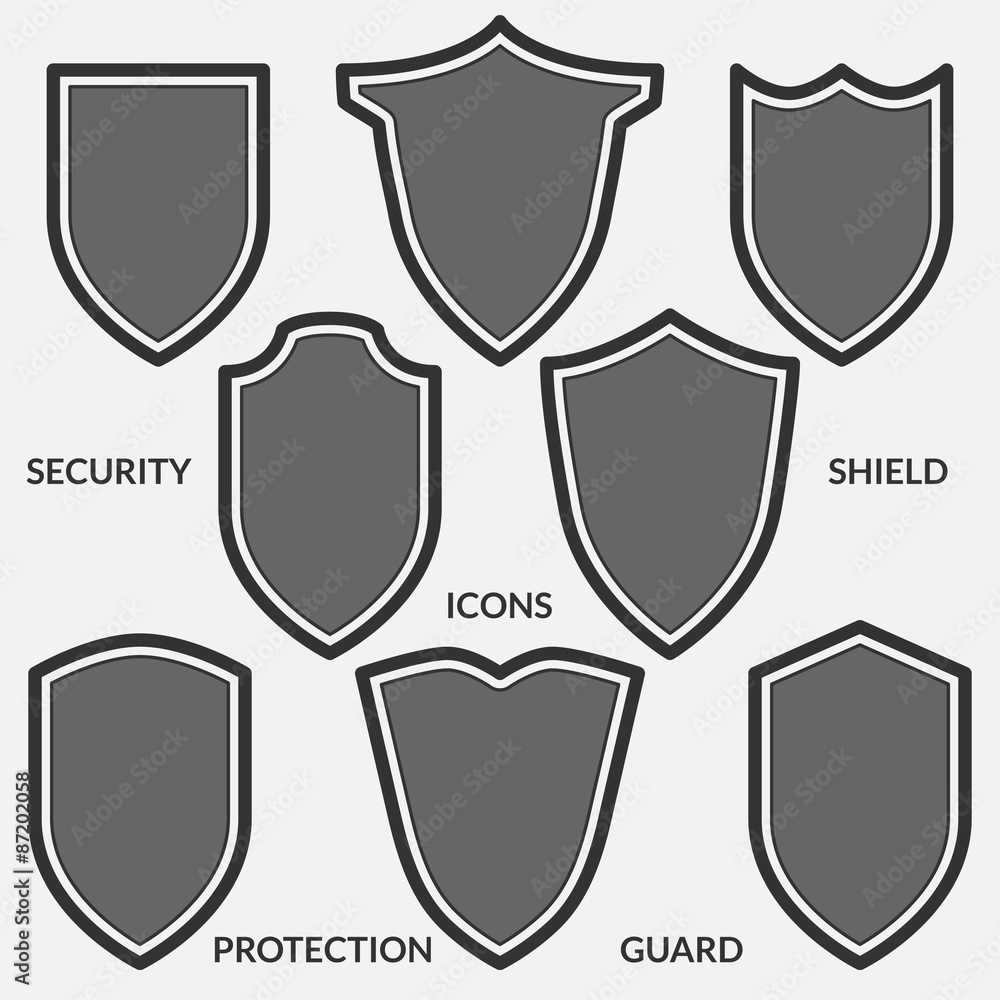 Set of shield icons. Monochrome security signs isolated on white background. Set of shield icons. Monochrome security signs isolated on white background.