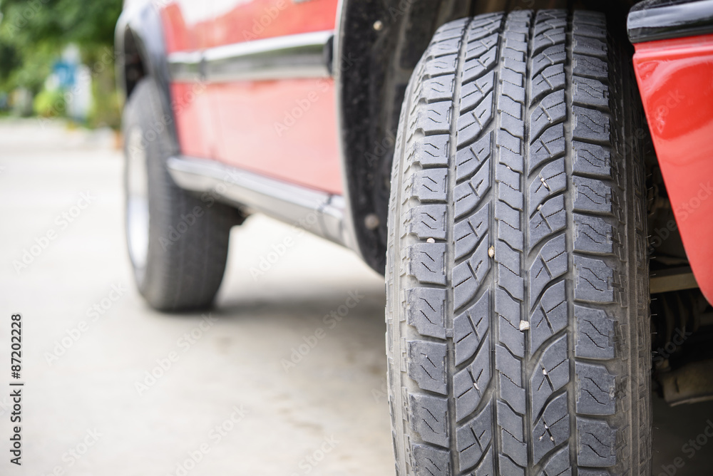 Car tire on the road Car tire on the road