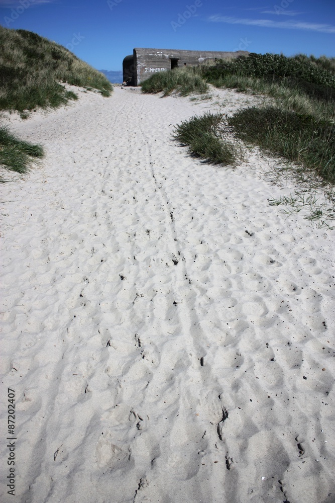 Skagen sandy way to the German bunkers of World War two , northernmost point of Denmark