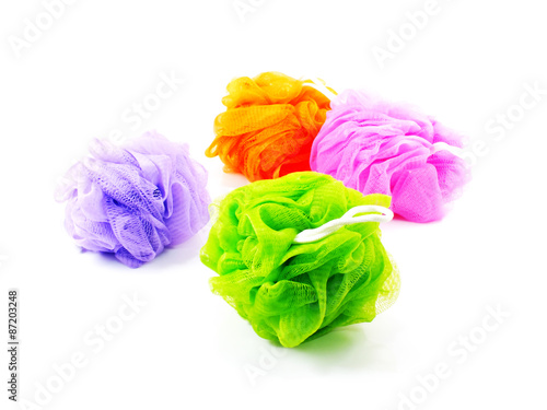 plastic bath puff isolated on white background