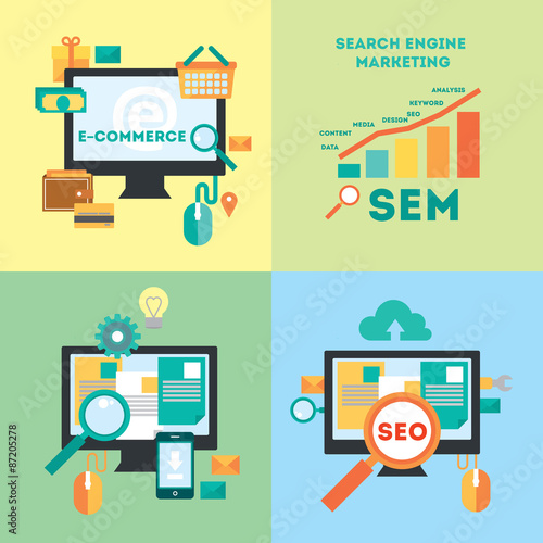 Set of colorful vector icons. Internet marketing