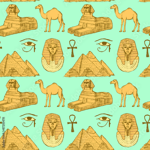 Sketch Egyptian seamless pattern in vintage style