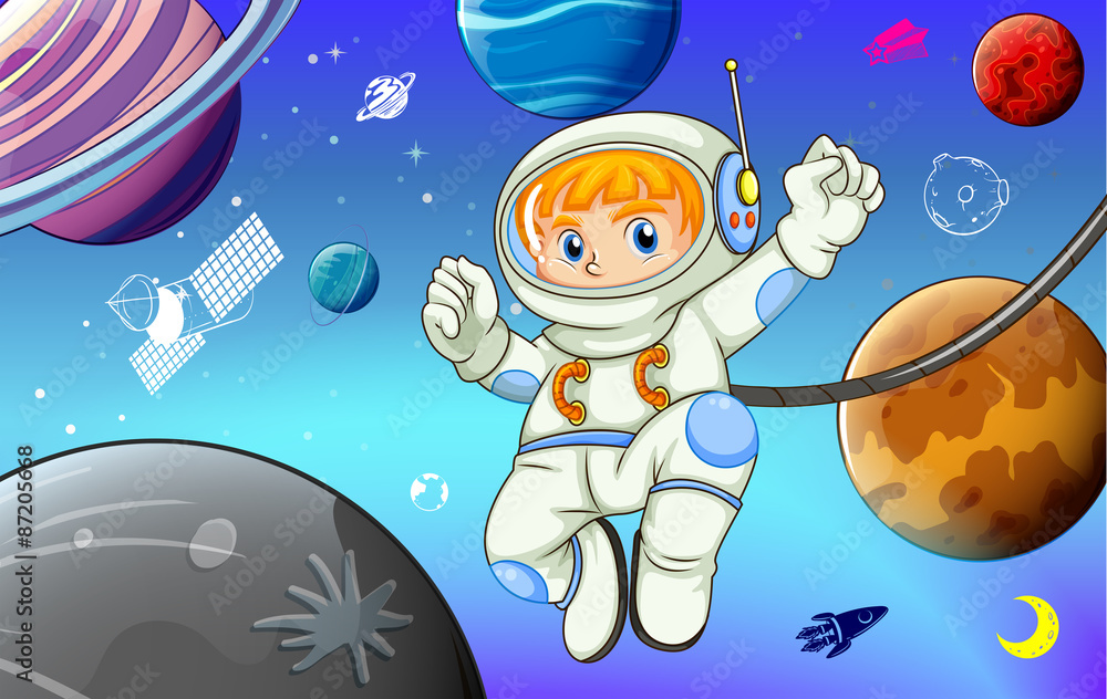 Astronaut with planets in space