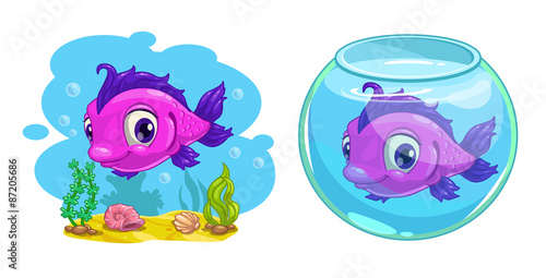Cute cartoon pink fish