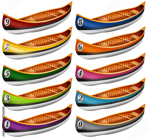 Billede på lærred Canoes in different colors