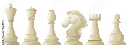 White chess pieces in a row