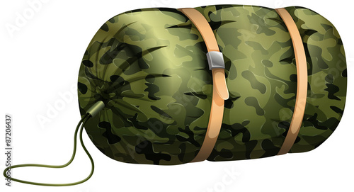 Camouflage sleeping bag on white
