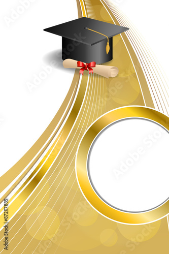 Background abstract beige education graduation cap diploma red bow vertical gold ribbon circle frame illustration vector