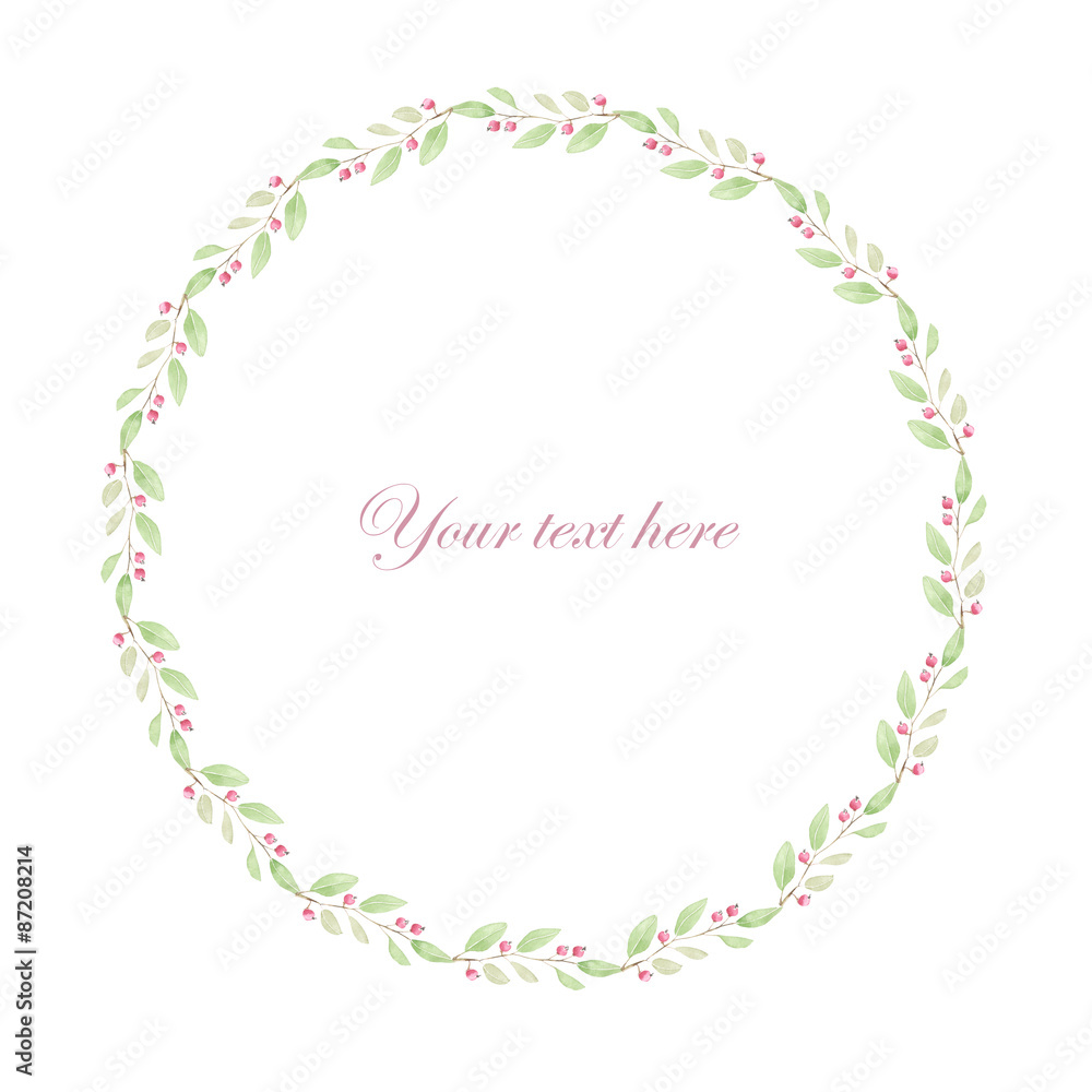 Wreath of red blueberries painted in watercolor on a white background,  decoration postcard or invitation for wedding, celebration, holiday