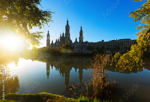 Cathedral and Ebro river in morning. Zaragoza