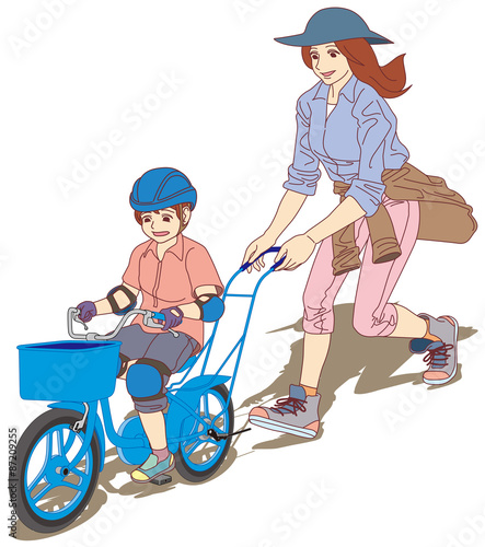 2 初めての自転車練習 お母さん まだ手を離さないでね 右前方斜視 12インチサイズの幼児用自転車に乗って 補助輪無しで自転車に乗る練習をする男の子と それを 優しく手助けする母親と家族の風景です Stock Vector Adobe Stock 2 初めての自転車練習 お母さん まだ手を離さないでね 右前方斜視 12インチサイズの幼児用自転車に乗って 補助輪無しで自転車に乗る練習をする男の子と それを 優しく手助けする母親と家族の風景です Stock Vector Adobe Stock