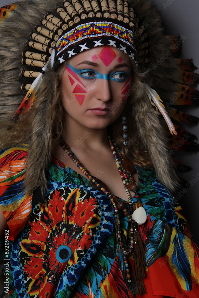 portrait of a girl in the image of the native american