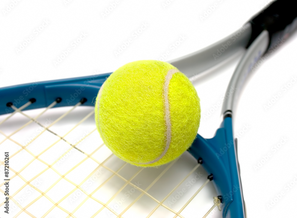 tennis racket and ball isolated on white background
