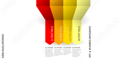 Business infografic template in red colors with stripes and text pattern