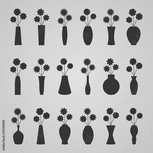 Set of vases with flowers, vector illustration