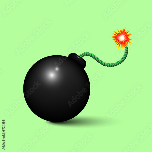 Bomb About To Blast/ Illustration of a cartoon black bomb icon about to explode with burning wick