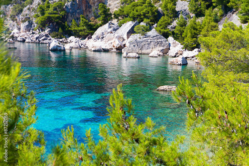 Blue lagoon, island paradise in Adriatic Sea of Croatia, Hvar. #87212059
