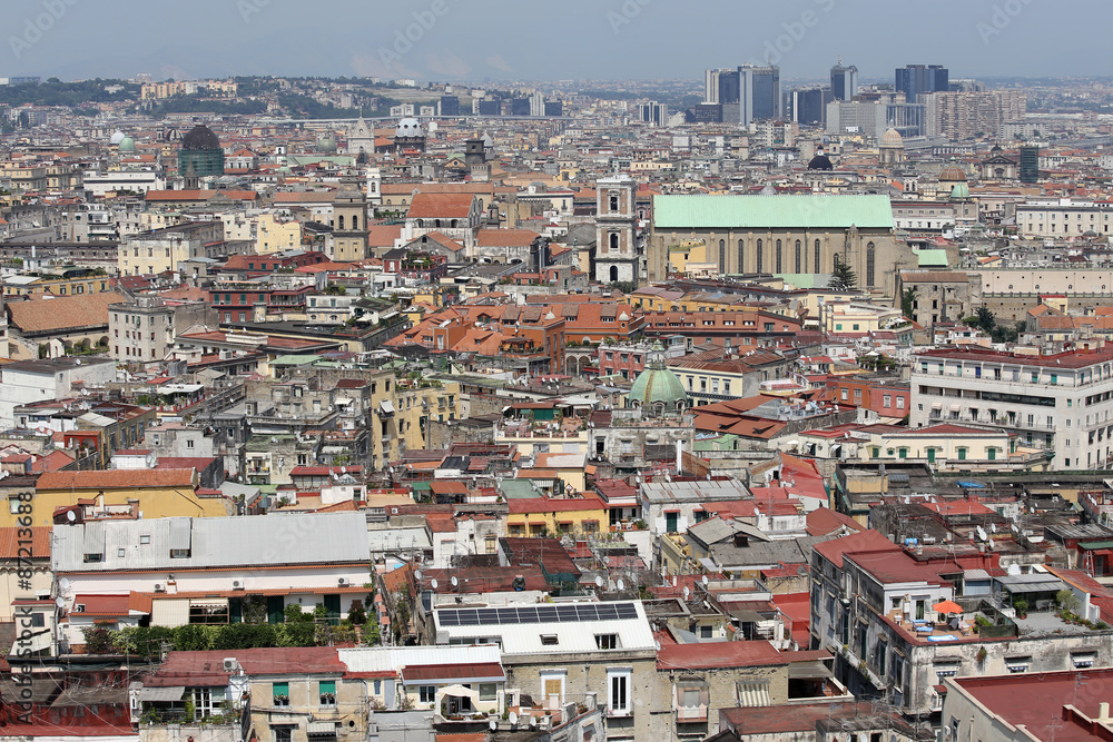 Aerial daylight view of colour streets of Naples