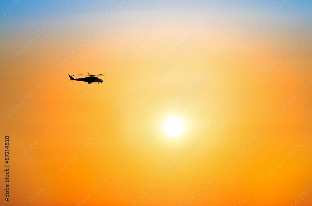 Helicopter flying in the beautiful sky Helicopter flying in the beautiful sky