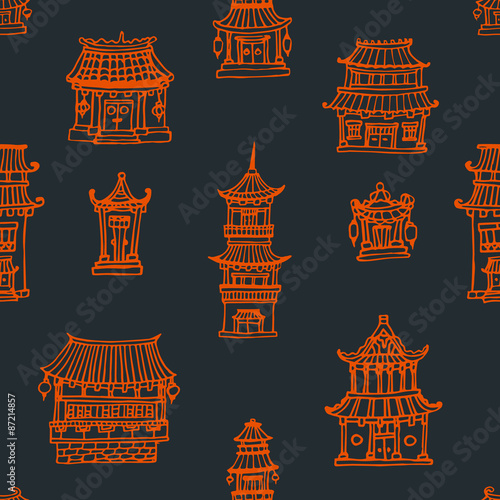 Oriental houses seamless pattern