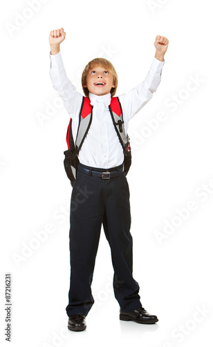 Student: Boy with Arms in Air