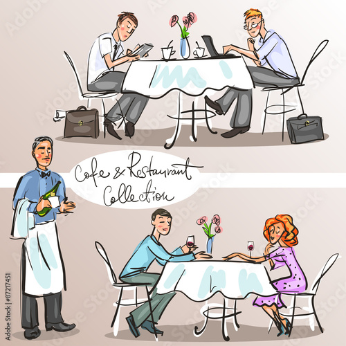 People at cafe and restaurant. Colorful version, part 3