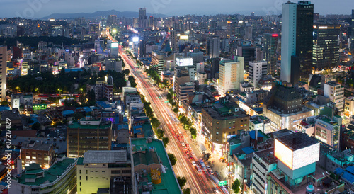 Photography Aerial view of Jongno-Gu district in the heart of Seoul city