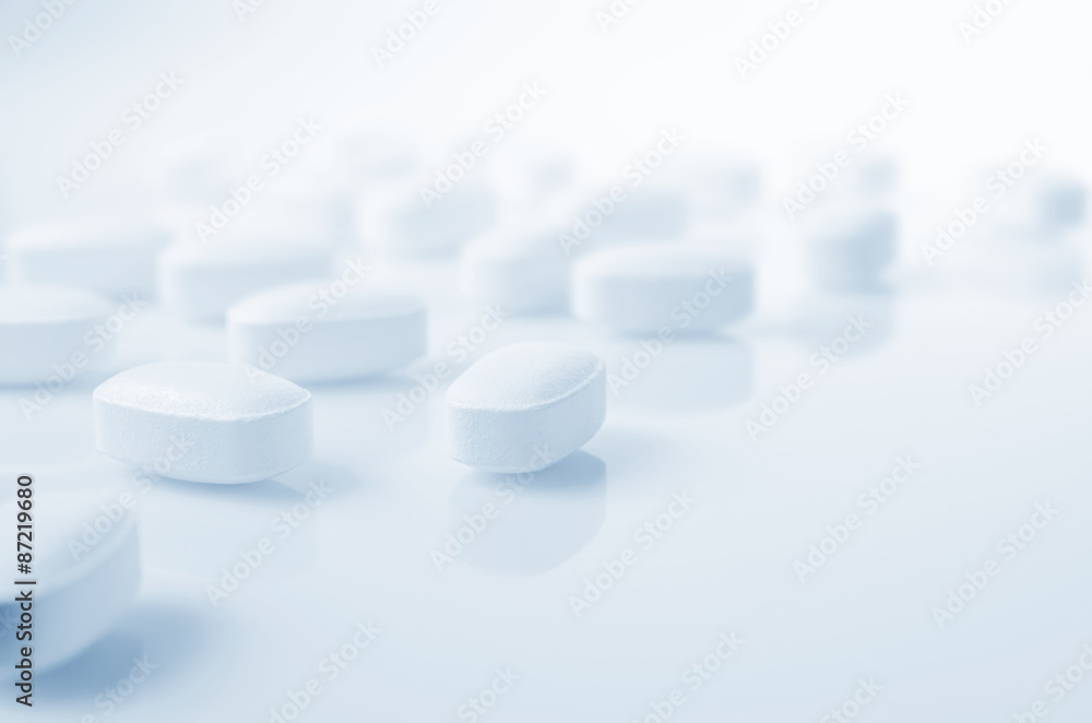 White  medicine antibiotic pills.