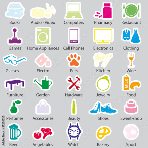 shop department simple vectors stickers set eps10