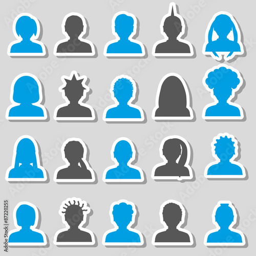 men and women head simple avatar stickers set eps10