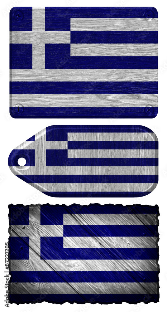 Obraz premium Greece Flag painted on wood tag