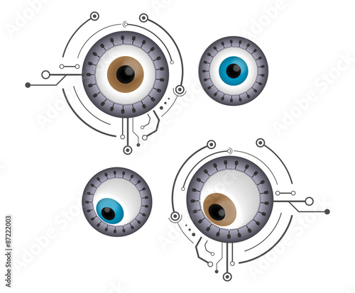 Brown and blue cyborg eyes in steel frames