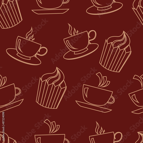 Cute cups and cakes. Vector illustration.