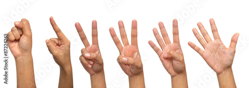Set of counting hands isolated on white background