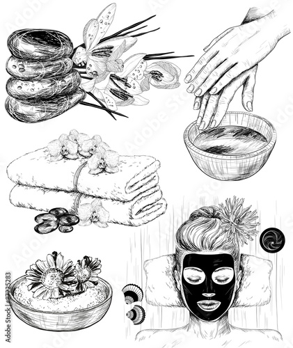 hand drawn set of spa Beauty illustrations