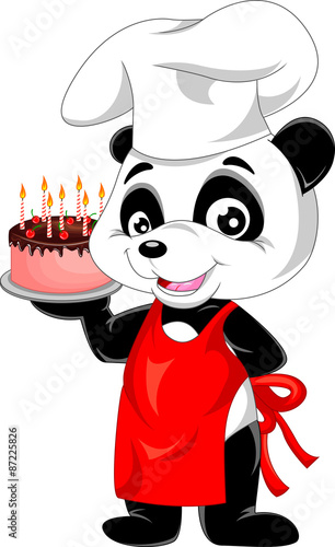 Fototapeta Naklejka Na Ścianę i Meble -  panda cartoon with birthday cake