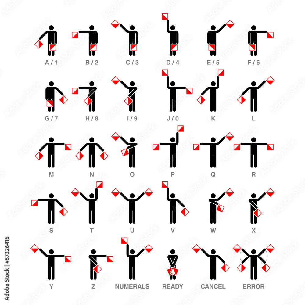 semaphore flag signals alphabet and numbers stock vector adobe stock