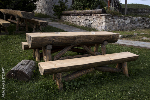 Garden wooden table and bench © djumandji
